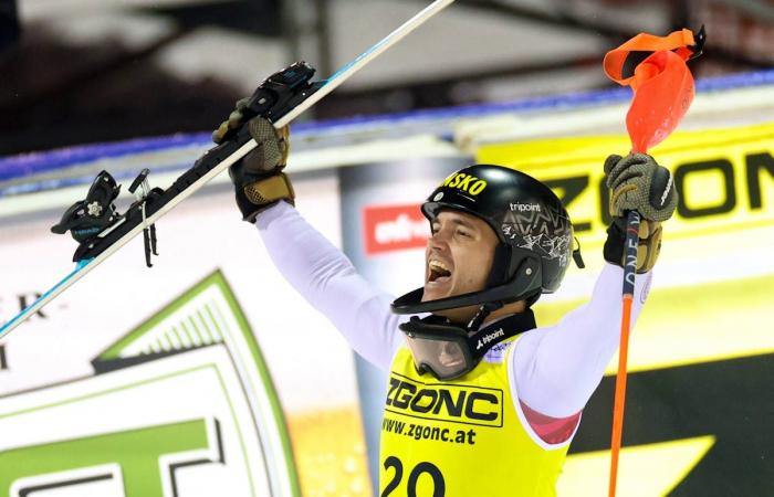 Completa la primera carrera de slalom en Madonna di Campiglio.