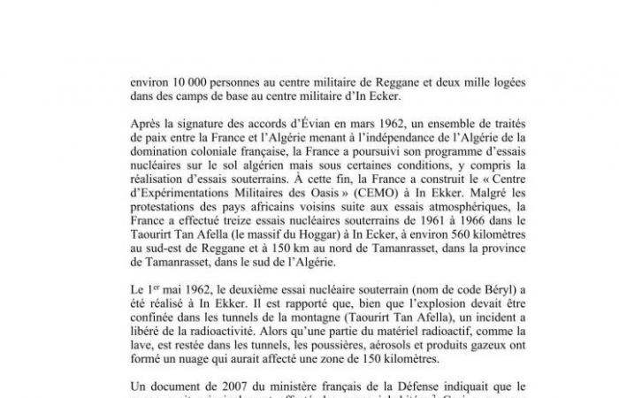 Francia llevó a cabo diecisiete ensayos nucleares en el Sáhara argelino entre 1960 y 1966, pero de acuerdo con los sucesivos gobiernos argelinos.