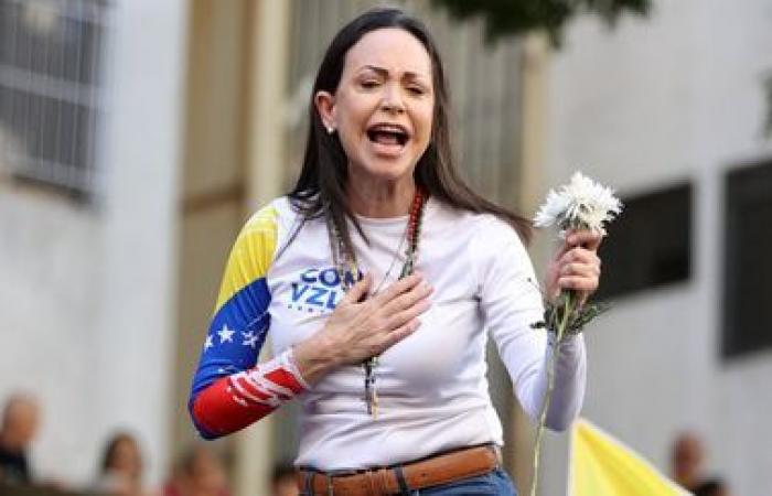 La opositora María Corina Machado arrestada y luego liberada según sus partidarios, el gobierno lo niega.