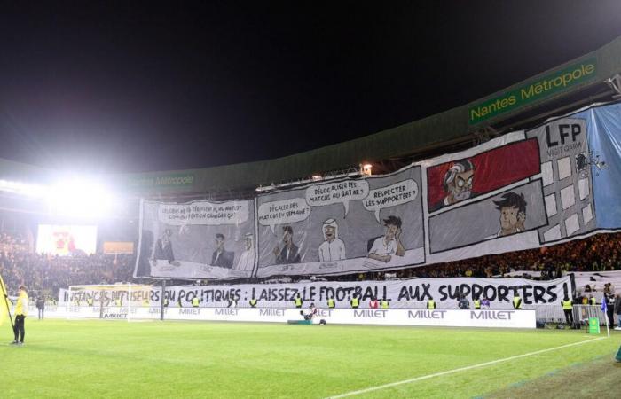 Nantes – Mónaco: el espectacular cómic gigante de los ultras de Nantes contra la Liga y las emisoras