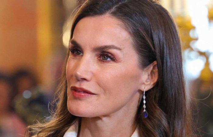 La reina Letizia luce zafiros para acompañar al rey Felipe a la recepción en honor del cuerpo diplomático