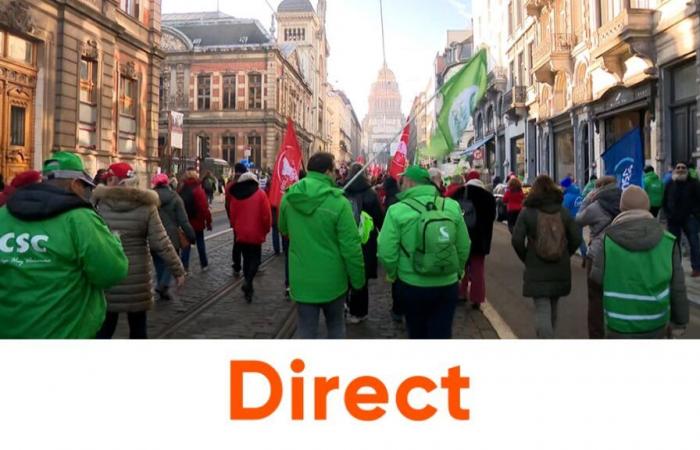 La procesión de manifestantes marcha en Bruselas, todos los vuelos con salida desde Charleroi cancelados a partir del mediodía.