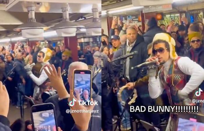 Sí, es Bad Bunny cantando sus nuevas canciones en el metro de Nueva York