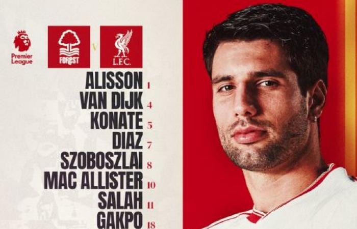 La alineación oficial del Liverpool para enfrentar al Nottingham Forest