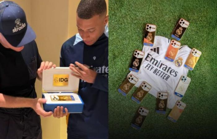 Cuando Mbappé descubre su nuevo smartphone dorado personalizado