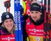 Sophie Chauveau y Fabien Claude en el podio de Hochfilzen